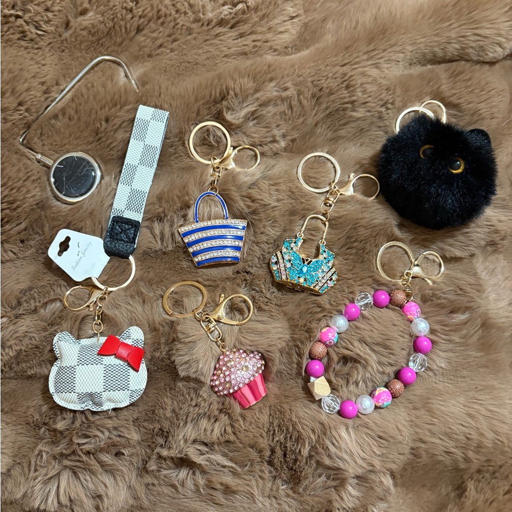 Keychain, Bag Charm, Purse Hanger Set of 7